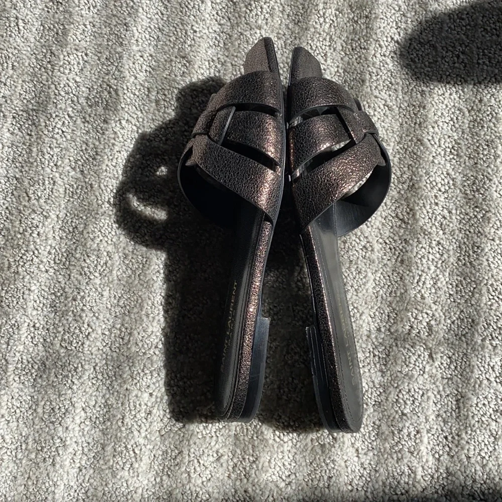 Ysl tribute sandal in Nero + gunmetal - Picture 4 of 7